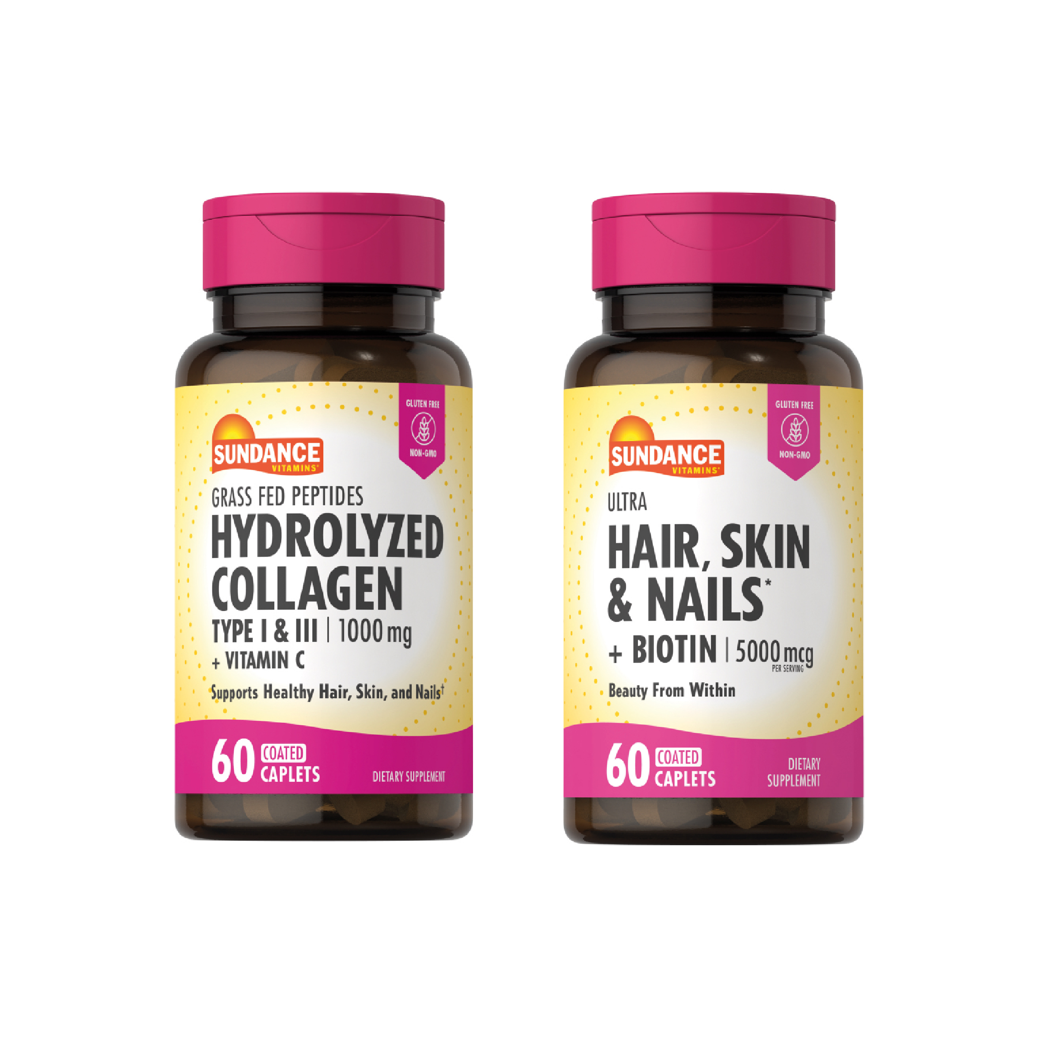Colágeno Hidrolizado 1000mg +Vitamina C Sundance 60Tab & Hair,Skin & Nails + Biotin Sundance 60Tab